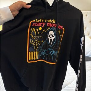 Black 'Let's Watch Scary Movies' Graphic Hoodie